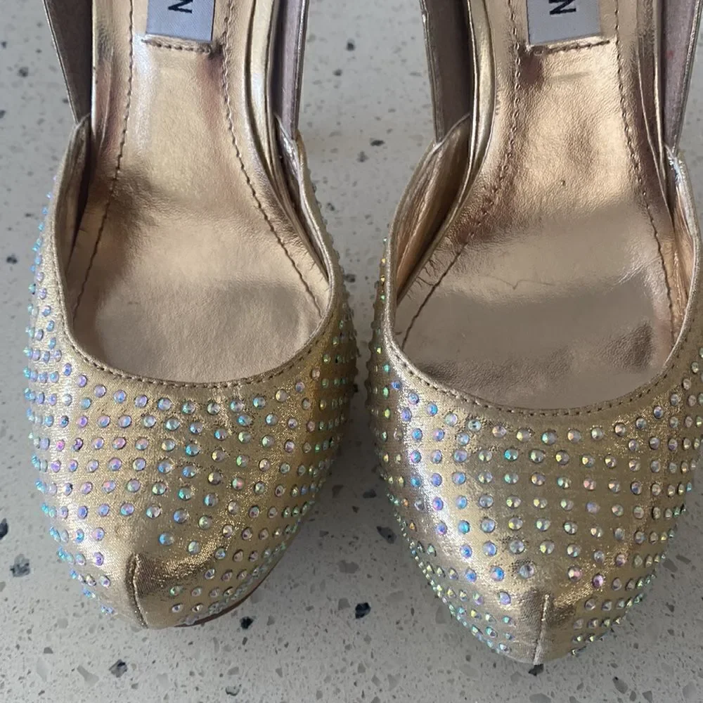 Steve Madden MEA Gold Bling Platform Stiletto Heels Ankle Strap Size Size 6